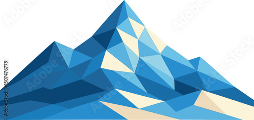 Low poly triangle geometrical design featuring a blue mountainous backdrop