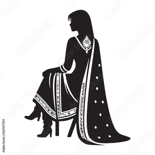 Salwar kameez design displayed as minimal vector silhouette – salwar kameez silhouette – salwar kameez vector – salwar kameez illustration – ladies dress silhouette – silhouette of salwar kameez

