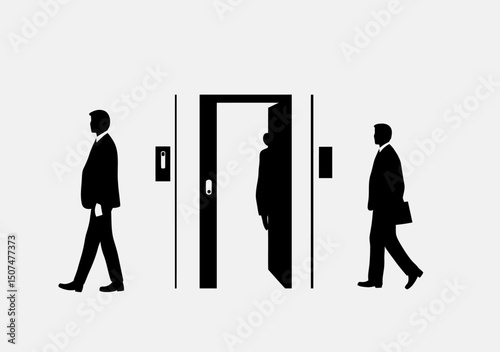 Silhouette business people walking through exit door concept employee resignation quitting job leaving company flat minimalist vector illustration