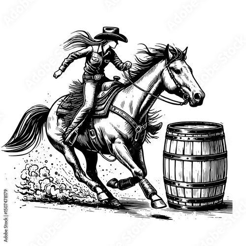 Cowgirl Barrel Racing on Horse Vector Illustration