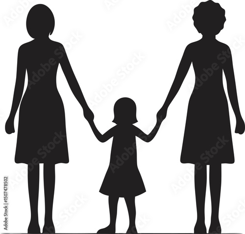 Silhouette of Two Mothers Holding Hands on Transparent Background