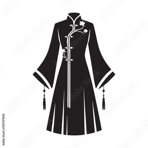 Tang suit dress design in strong vector lines – tang suit dress silhouette – tang suit dress vector – tang suit dress illustration – ladies dress silhouette – silhouette of tang suit dress

