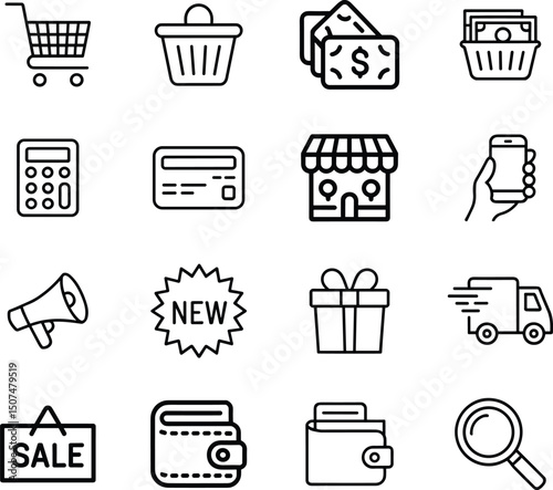 Ecommerce shopping online business icons set collection