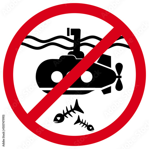 No Submarines Allowed Sign, Restricted Marine Area Symbol