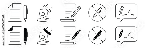 set of Content writing icon collection. Writing, Copywriting, clipboard and pencil, words, notepad symbol.