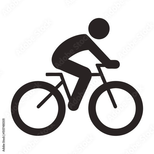 Vector black silhouette of a cyclist riding a vintage bicycle isolated on white