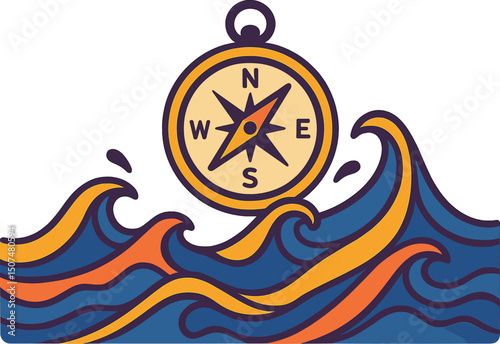 The illustration features a compass and waves at high tide, symbolizing spiritual guidance through tarot reading, with a colorful gradient design