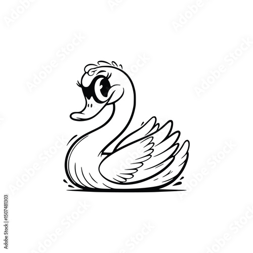 Vector art of Cartoon swan isolated on white background, a graceful waterfowl with elegant features