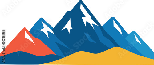 The silhouette of mountains against an alpine skyline is isolated on a transparent background