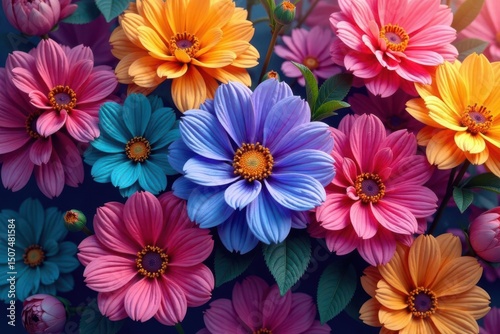 Intricate, overlapping blooms in vibrant hues, design element, wallpaper design, blossom