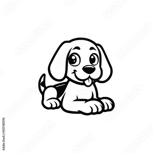 Vector art of Cute cartoon puppy dog lying down isolated on white background with tongue sticking out