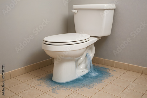 Bathroom Toilet Overflowing and Flooding Floor with Water Illustrating Emergency Plumbing Problem