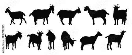 goat and goat kid silhouette set. goat and goat kid isolated farm animal silhouette icon vector collection