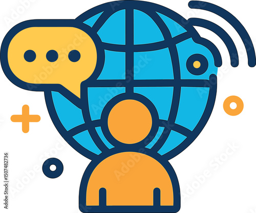 The icon for global communications is represented by a vector, available in a two-tone version set against a black and white background