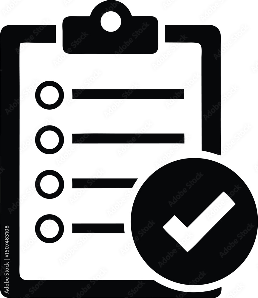 Clipboard Checklist Icon with Checkmark – Task Completion and Verification Symbol