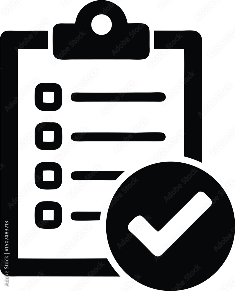Clipboard Checklist Icon with Checkmark – Task Completion and Verification Symbol