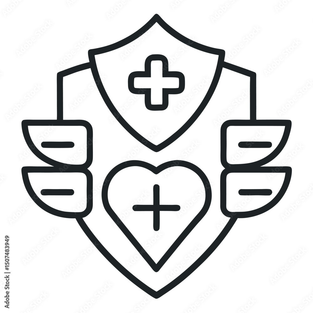 Fototapeta premium Medical Safety Shield Icon - Healthcare Protection & Security Outline icon vector on white background