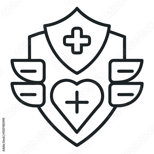 Medical Safety Shield Icon - Healthcare Protection & Security Outline  icon vector on white background