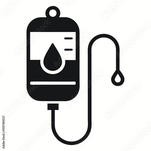  IV Drip Bag Icon - Blood Transfusion or Saline Infusion isolated silhouette icon vector on white background