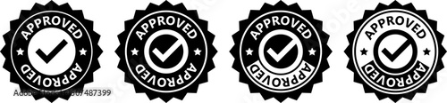 Approved Badges with Checkmarks and Ribbons Enhance Trust and Credibility. Suitable for apps and website UI designs