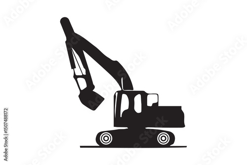 Excavator machine silhouette art vector on white background 1