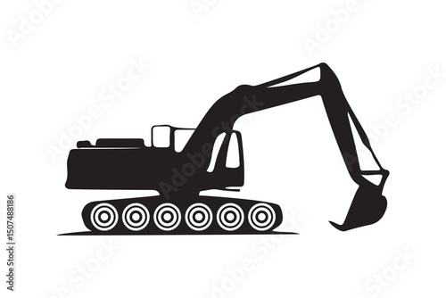 Excavator machine silhouette art vector on white background 1