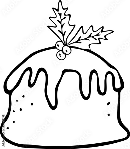 Christmas pudding with mistletoe and holly berry Christmas vector illustration