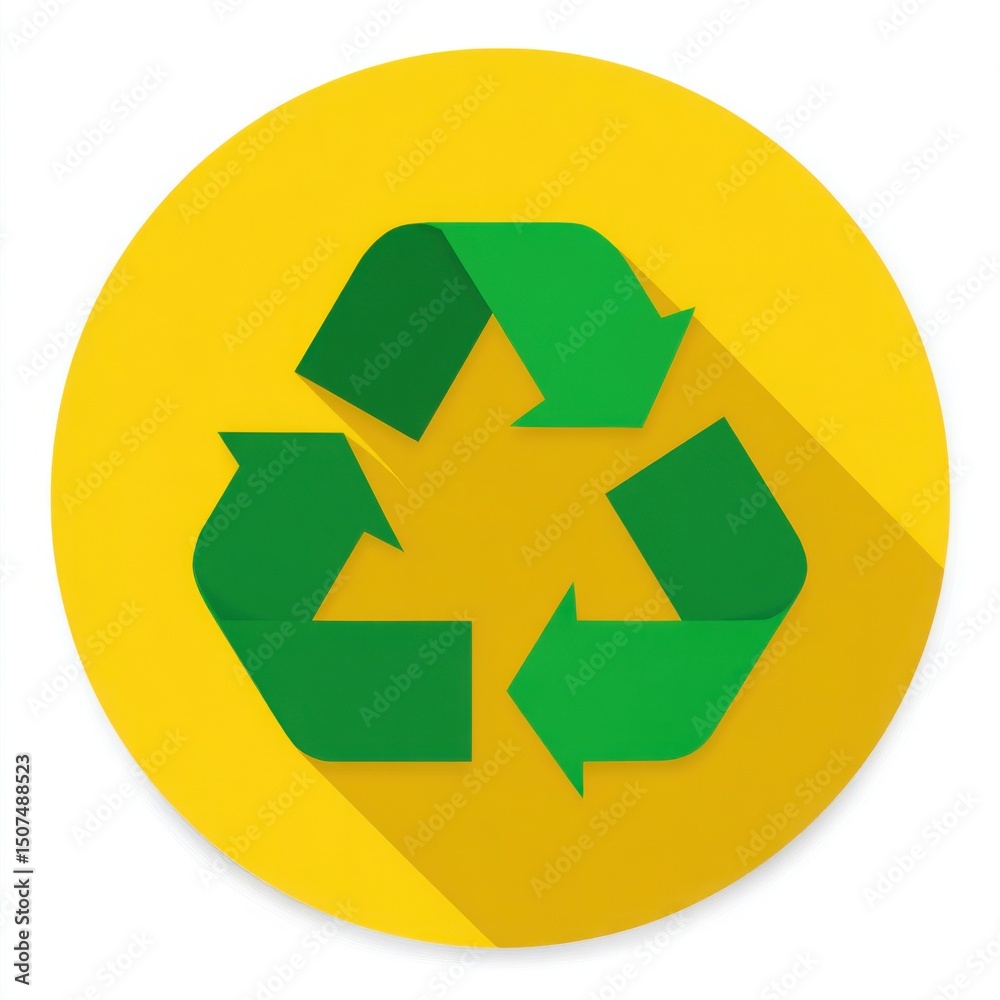 Obraz premium Vector Illustration of Recycling and Environmental Icons on Yellow Background: Embracing Eco-Friendly Green Energy and Renewable Resources for a Sustainable Circular Economy and Cleaner Future