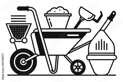 wheelbarrow farm equipment construction tools 