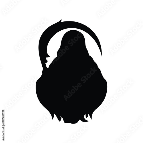 Vector art of Grim reaper with scythe silhouette isolated on white background, symbol of death and horror