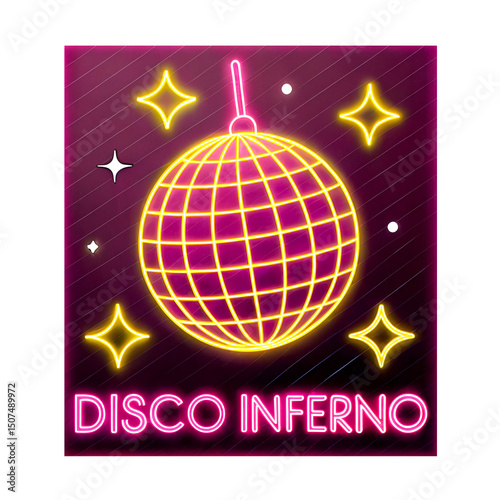 Disco Inferno Neon Ball 70s Minimalist Print Sticker