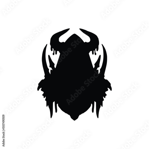 Vector art of Silhouette of a horned monster isolated on white background, evoking fantasy and horror