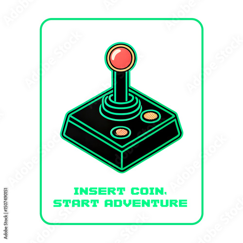 Insert Coin Start Adventure Neon Joystick 80s Print Sticker