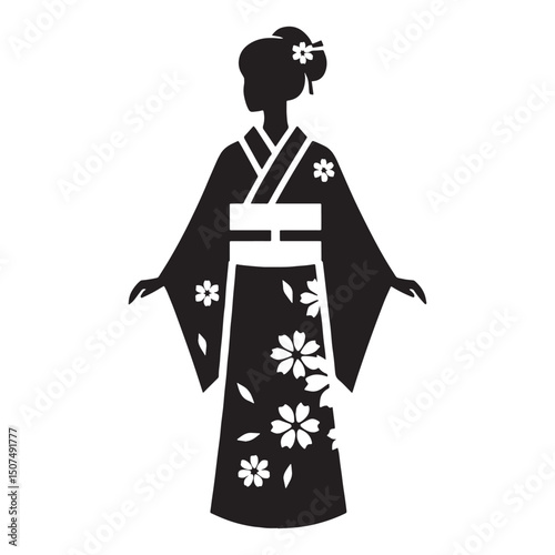 Yukata shape rendered in clean vector – yukata silhouette – yukata vector – yukata illustration – japanese dress silhouette – ladies dress silhouette – silhouette of yukata

