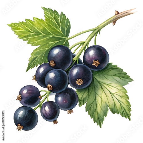 Vibrant Black Currant Illustration A Detailed Botanical Painting of Fresh Berries