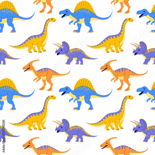 Seamless pattern  of colorful dinosaurs