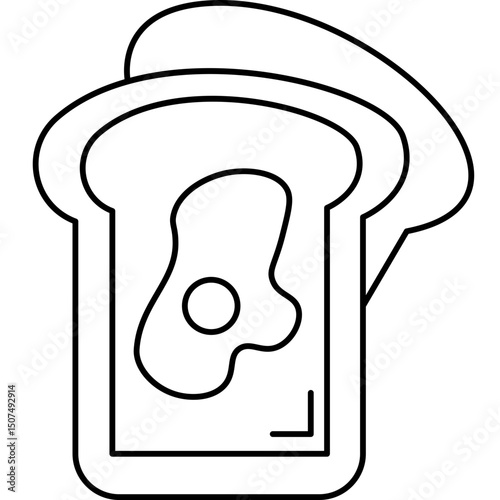 Black Line Toast Icon – Vector Illustration of Toasted Bread Slice
