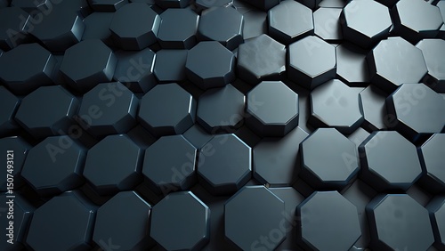 A close up view of a dark gray octagonal tile pattern with subtle lighting and shadows effect
