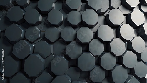 A close up view of a pattern of dark gray octagons arranged in a honeycomb like structure design