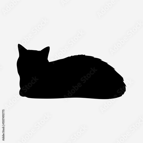A cat sitting on a copy space. 3d black and white cat animal silhouette vector illustration.