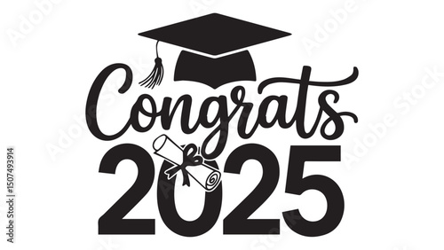 Celebrate Graduation Class of 2025 with this stylish Congrats design featuring a graduation cap and diploma.