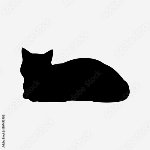 A cat sitting on a copy space. 3d black and white cat animal silhouette vector illustration.