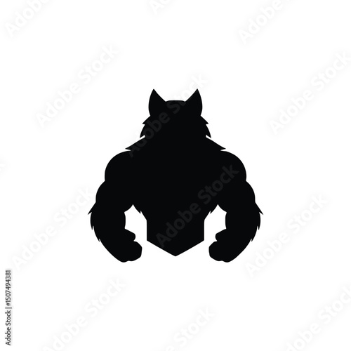 Vector art of Silhouette of a muscular werewolf monster isolated on white background, mythical beast