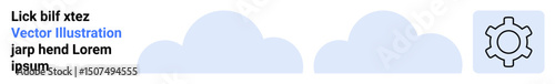 Three blue cloud shapes next to a gray gear icon representing cloud computing, technology, and system integration. Ideal for technology, innovation, networking, IT solutions, cloud services