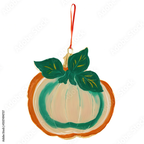 Hand-Painted Pumpkin Slice Ornament Autumnal Fall Decor, Thanksgiving, Harvest Decoration