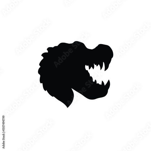 Vector art of Silhouette of a dinosaur head with sharp teeth isolated on white background
