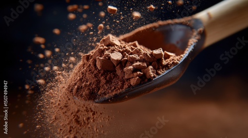 Chocolate Protein Powder Spilling from a Scoop - Ultr