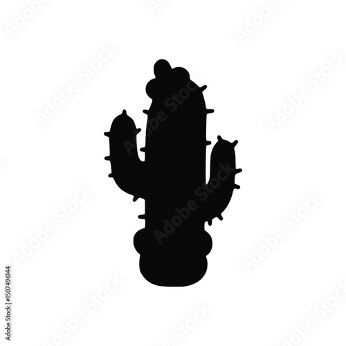 Vector art of Silhouette of a cactus isolated on white background, showcasing its unique shape and desert plant characteristics