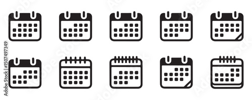 Calendar Icon Set | Date & Schedule Vector Icons | Black Silhouette & Line Style