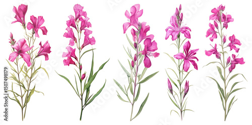 PNG Vibrant pink wildflower blossoms, element set on transparent background